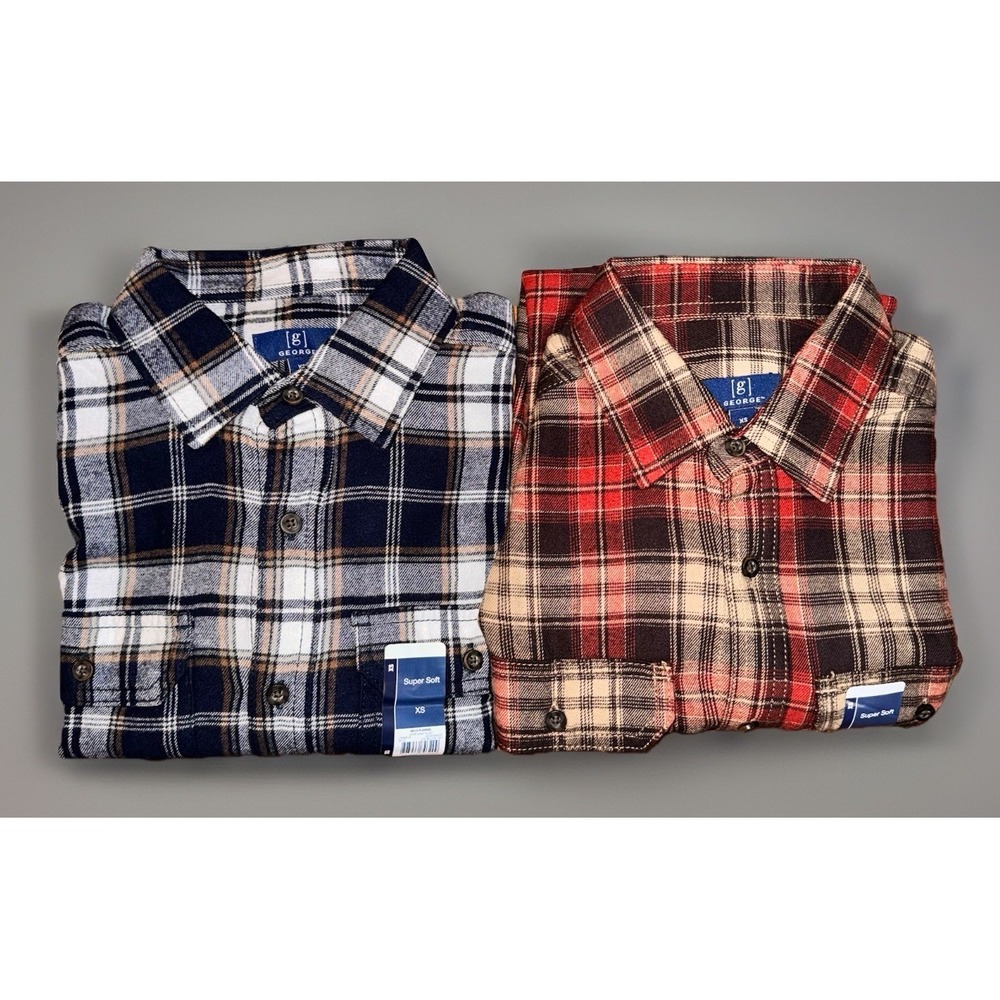 George Men's-Double‎ Pocket-Flannel Shirt-Size Extra Small-Lot Of Two-NWT